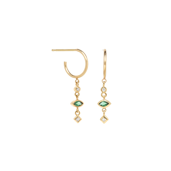 Zoë Chicco 14k Gold Dangling Mixed Diamond & Emerald Hoop Earrings