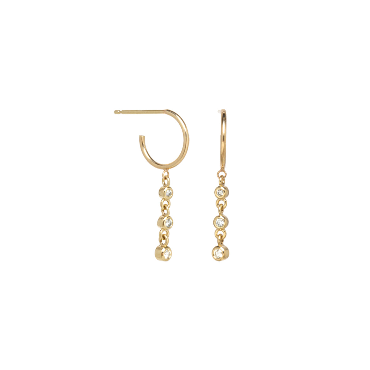 Zoë Chicco 14k Gold Huggie Hoop Earrings with a Diamond Bezel Drop ...