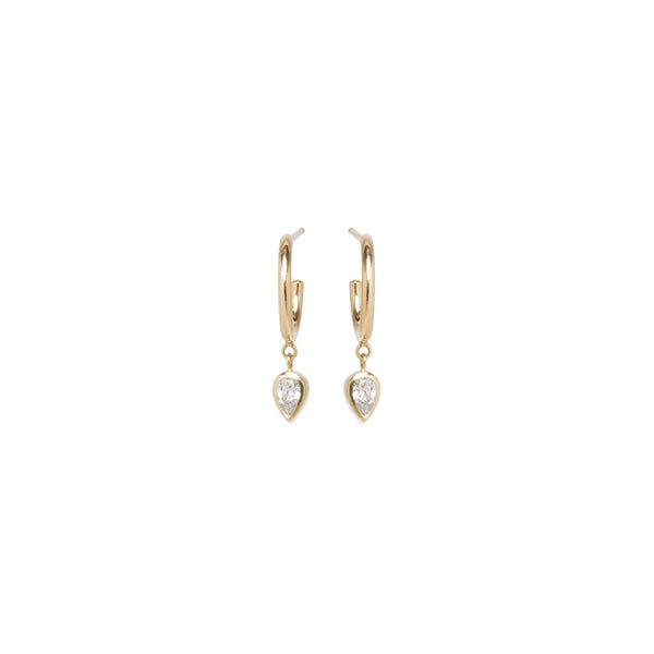 Zoë Chicco 14kt Gold Thick Huggie Hoops with Dangling Pear Diamonds