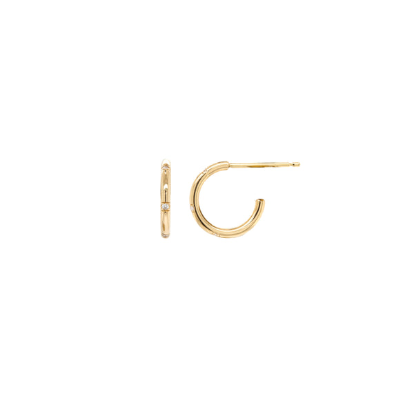 Zoë Chicco 14k Gold 3 Bead Set Diamond Huggie Hoop Earrings