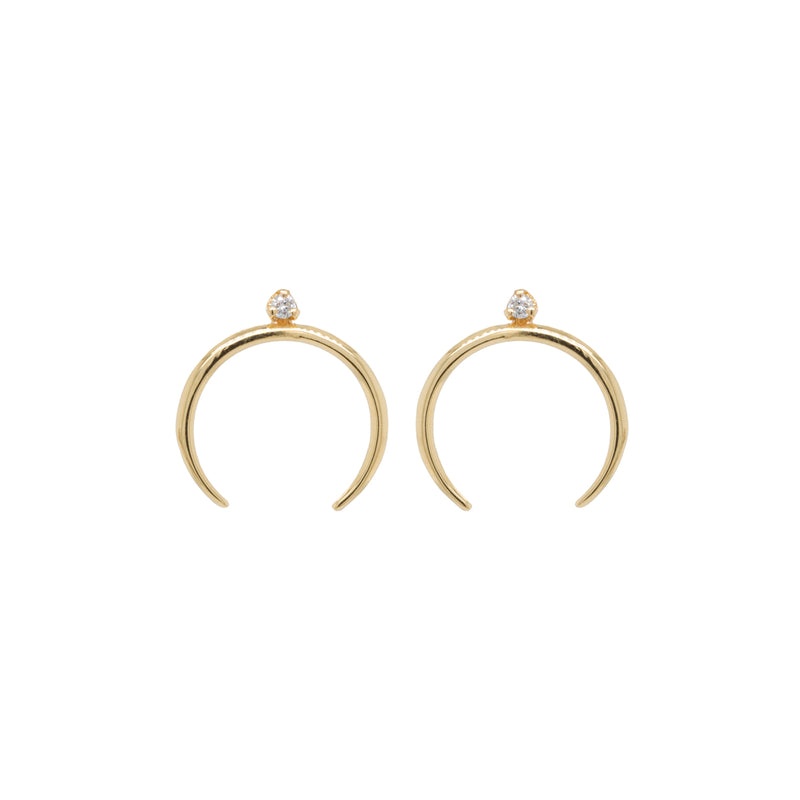 14k Prong Diamond Horn Earrings - SALE