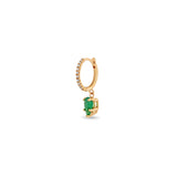 14k Small Pavé Diamond Hinge Huggie Hoops with Pear Emeralds