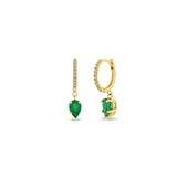 Zoë Chicco 14k Gold Small Pavé Diamond Hinge Huggie Hoops with Pear Emeralds