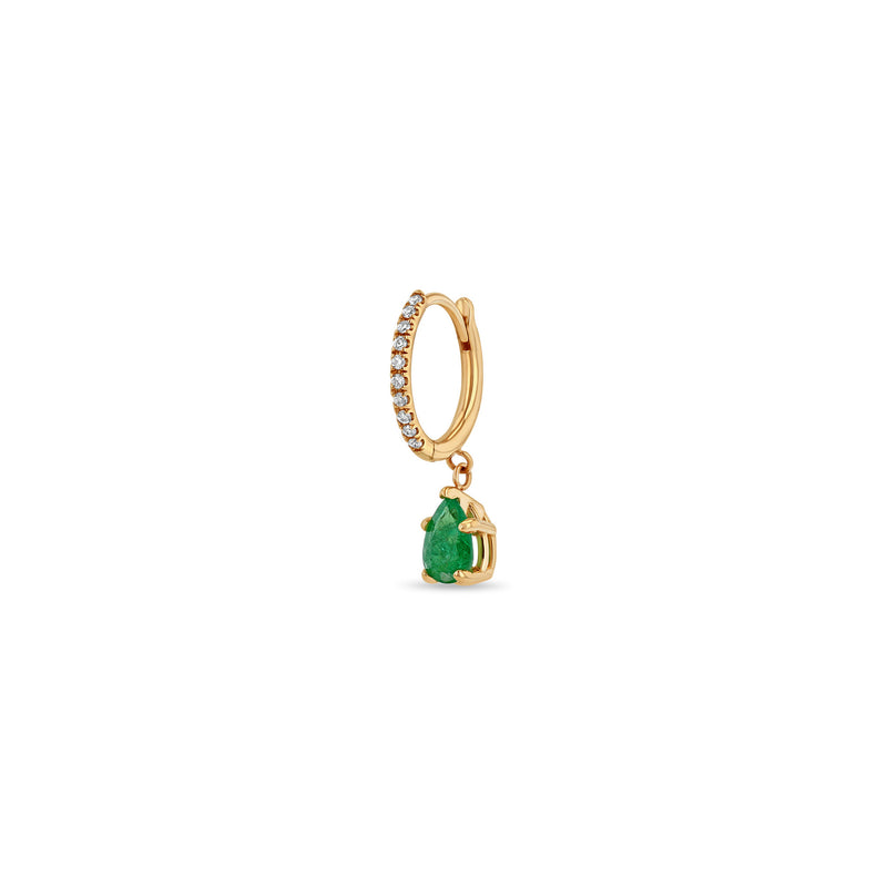 14k Small Pavé Diamond Hinge Huggie Hoops with Pear Emeralds