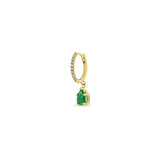 Single Zoë Chicco 14k Gold Small Pavé Diamond Hinge Huggie Hoop with Pear Emerald