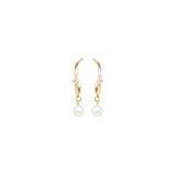Zoë Chicco 14kt Gold Pearl Dangle & Prong Diamond Huggie Hoop Earrings