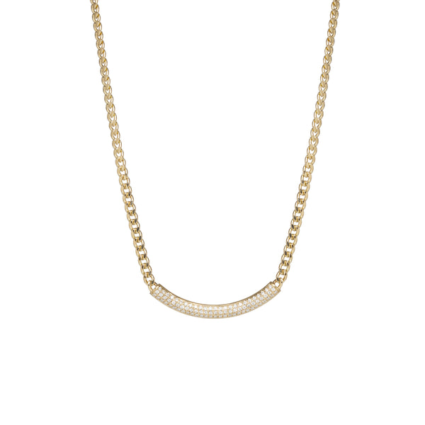 Zoë Chicco 14kt Gold Chubby Diamond Bar Small Curb Chain Necklace