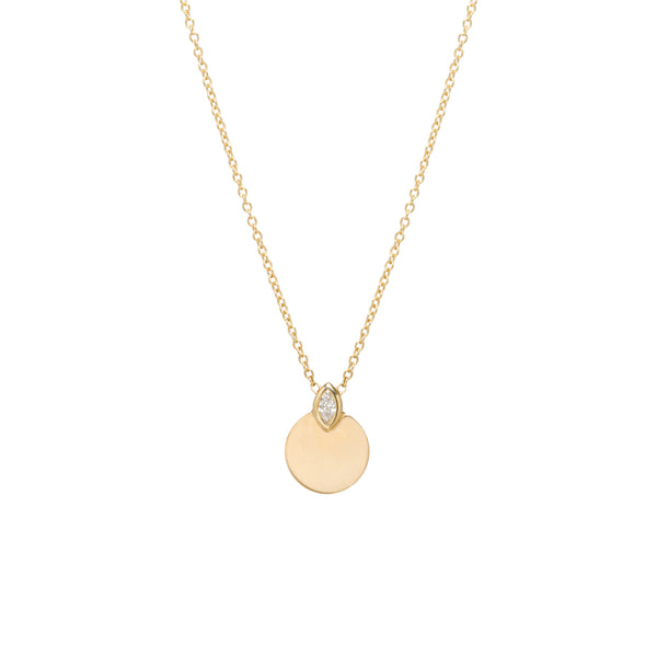 Zoë Chicco 14kt Gold Marquise Diamond Horizon Disc Necklace