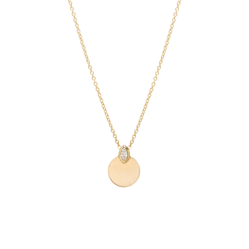 Zoë Chicco 14kt Gold Marquise Diamond Horizon Disc Necklace