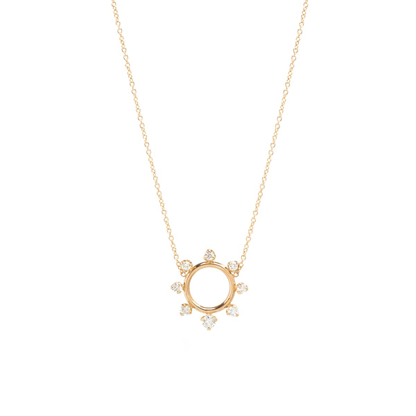 Zoë Chicco 14kt Gold Prong Diamond Sunburst Circle Necklace