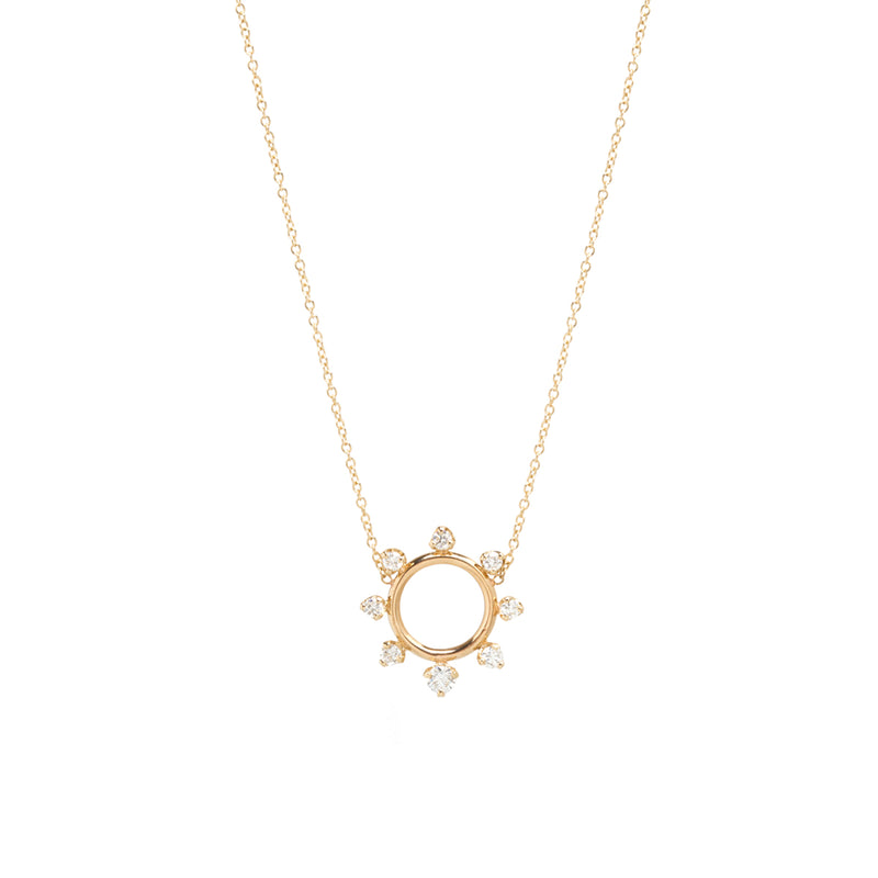 Zoë Chicco 14kt Gold Prong Diamond Sunburst Circle Necklace