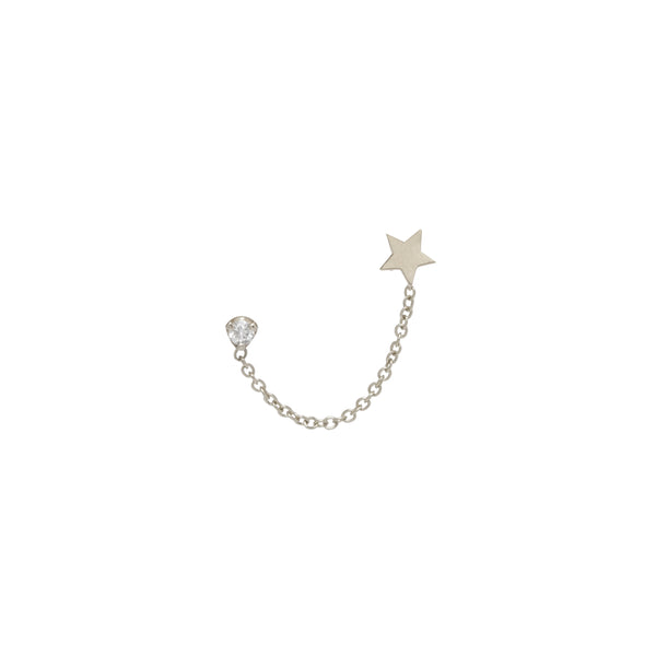 Zoë Chicco 14kt White Gold Itty Bitty Star & Diamond Chain Double Stud Earring