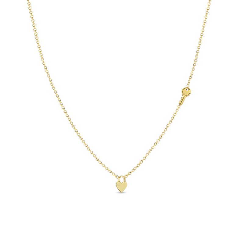 Zoë Chicco 14k Gold Itty Bitty Heart Padlock Necklace with Off-Set Key