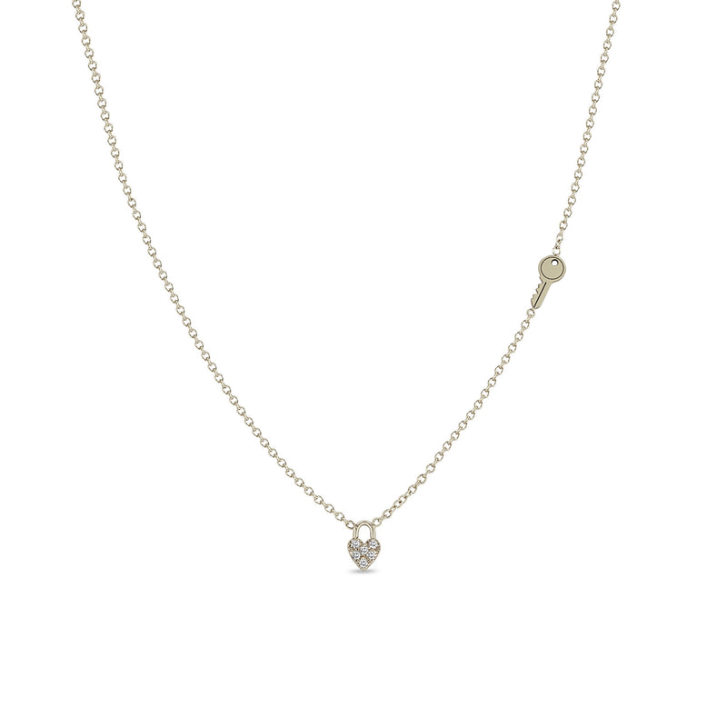 Zoë Chicco 14k Gold Itty Bitty Pavé Diamond Heart Padlock Necklace with Off-Set Key