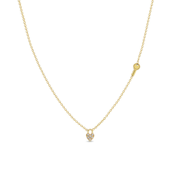 Zoë Chicco 14k Gold Itty Bitty Pavé Diamond Heart Padlock Necklace with Off-Set Key