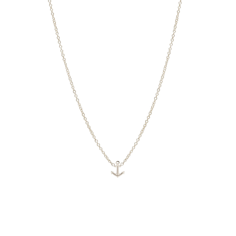 Zoe Chicco 14kt White Gold Itty Bitty Anchor Chain Necklace