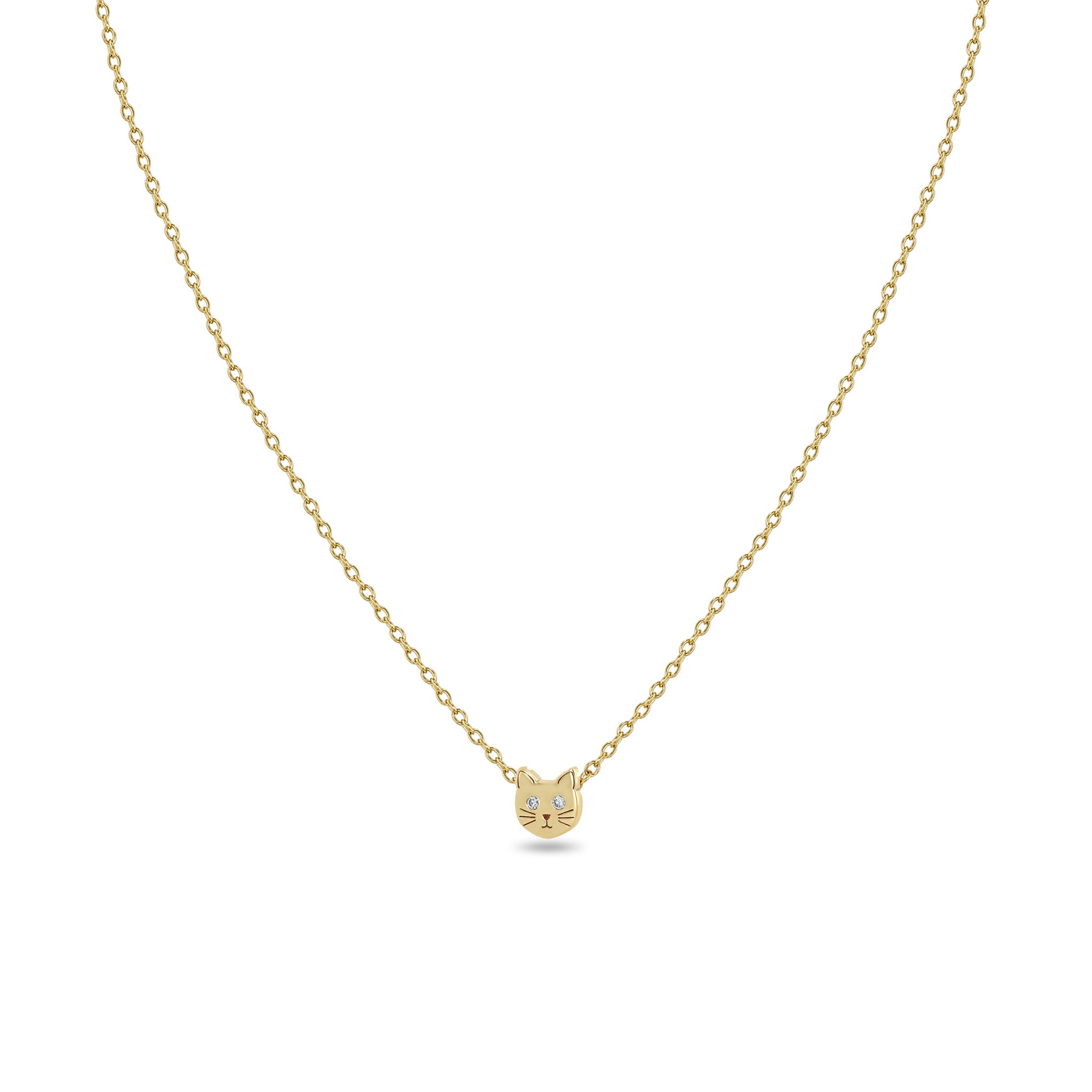 Zoë Chicco 14k Gold Itty Bitty Cat with Diamond Eyes Necklace