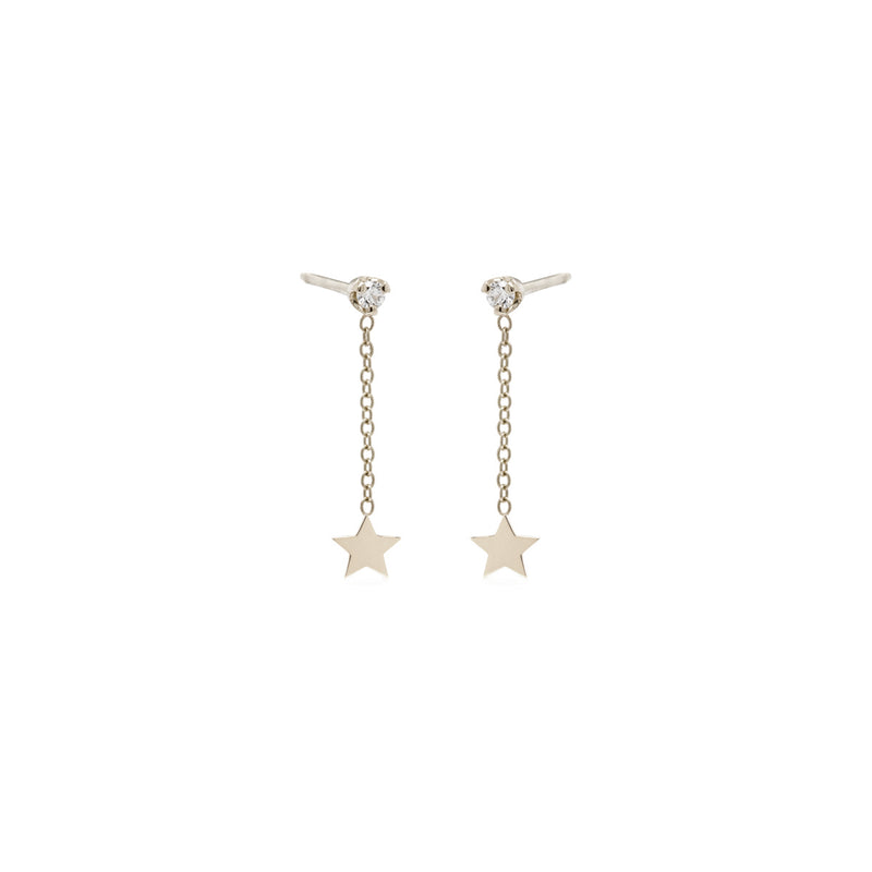 14k Itty Bitty Star & Diamond Short Chain Drop Earrings
