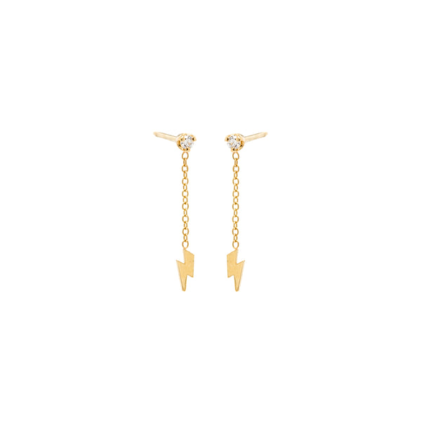 Zoë Chicco 14k Gold Lightning Bolt & Diamond Short Chain Drop Earrings