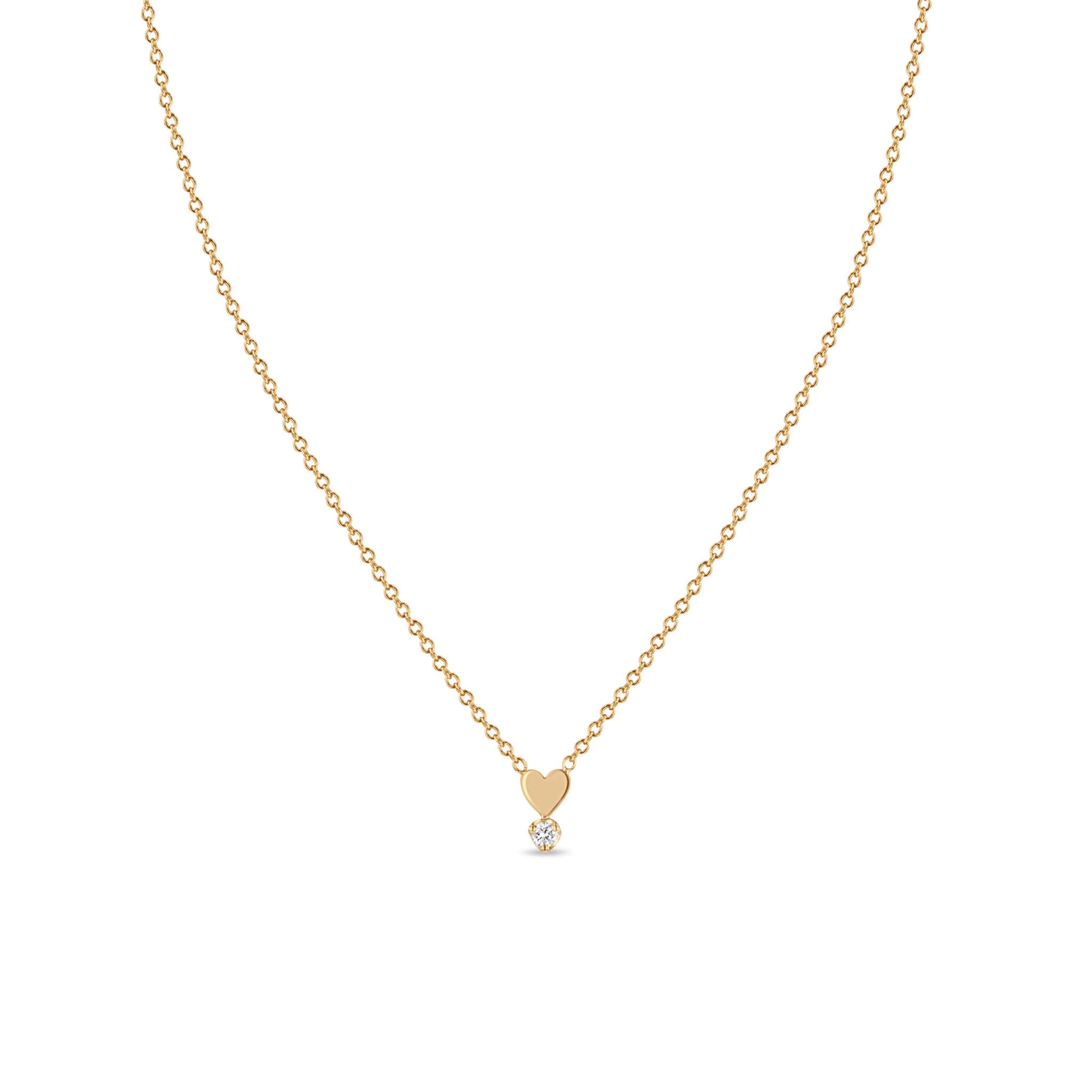 Zoë Chicco 14k Gold Itty Bitty Heart & Prong Diamond Necklace