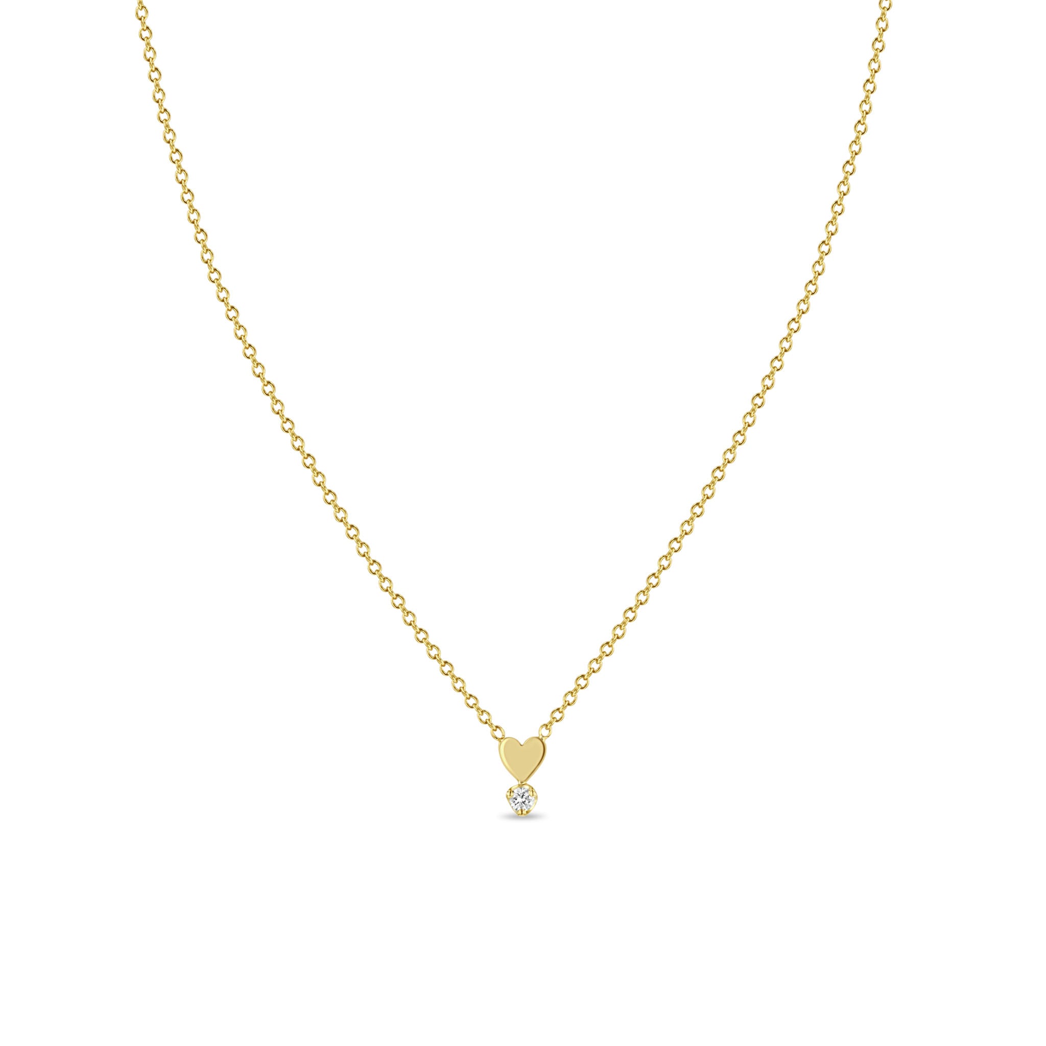 Zoë Chicco 14k Gold Itty Bitty Heart & Prong Diamond Necklace