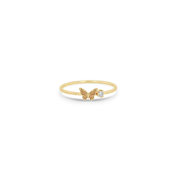 Zoë Chicco 14k Gold Itty Bitty Butterfly & Prong Diamond Ring