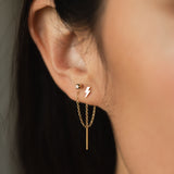 woman's ear wearing a Zoë Chicco 14k Gold Itty Bitty Lightning Bolt Threader Earring