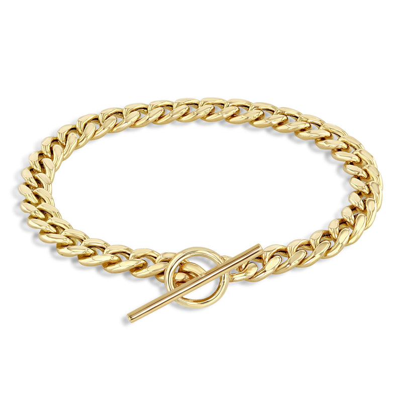 Zoë Chicco 14K Gold Large Curb Chain Pavé Diamond Toggle Bracelet 14K Yellow Gold / 7 / No Diamonds