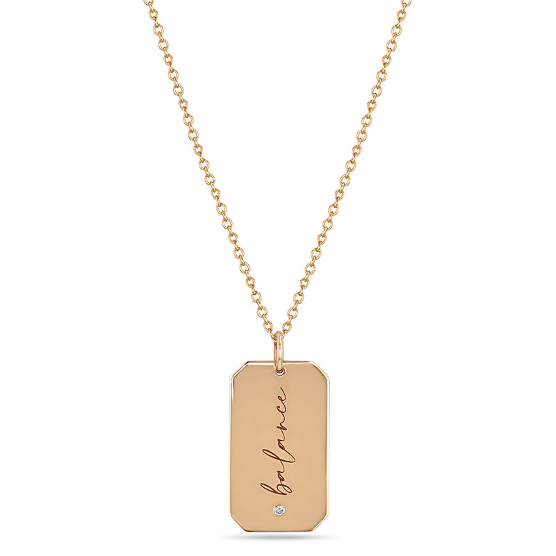 Zoë Chicco 14k Rose Gold Large "balance" Square Edge Dog Tag Pendant Necklace