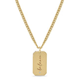 Zoë Chicco 14k Gold Large "balance" Square Edge Dog Tag Pendant Small Curb Chain Necklace