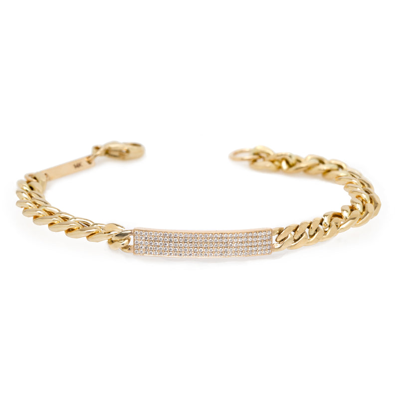 Zoë Chicco 14k Gold Pavé Diamond ID Bar Large Curb Chain Bracelet