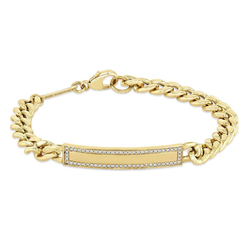 Zoë Chicco 14k Gold Pavé Diamond Border Large Curb Chain ID Bracelet