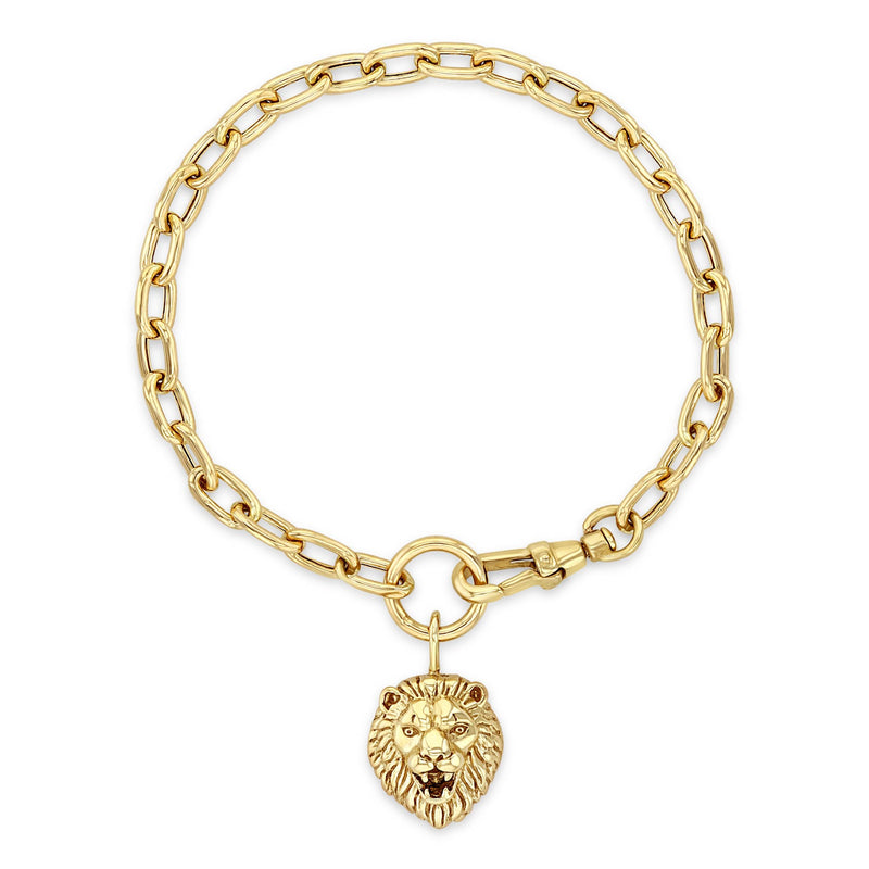 top down view of Zoë Chicco 14k Gold Lion Head Large Square Oval Link Bracelet with Swivel Clasp