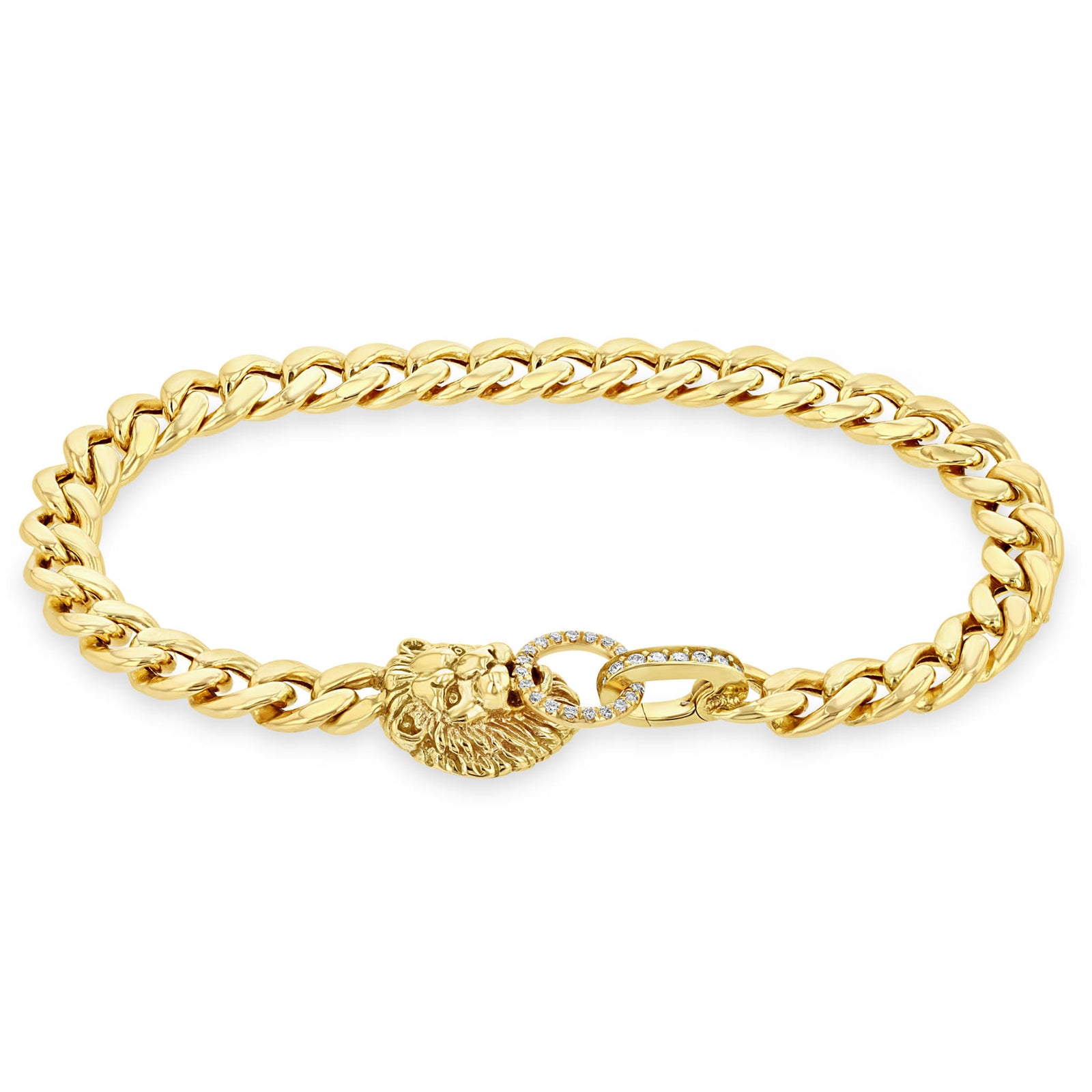 14k Yellow Gold Lion Head Double Franco Cuban Curb online Link Chain Bracelet