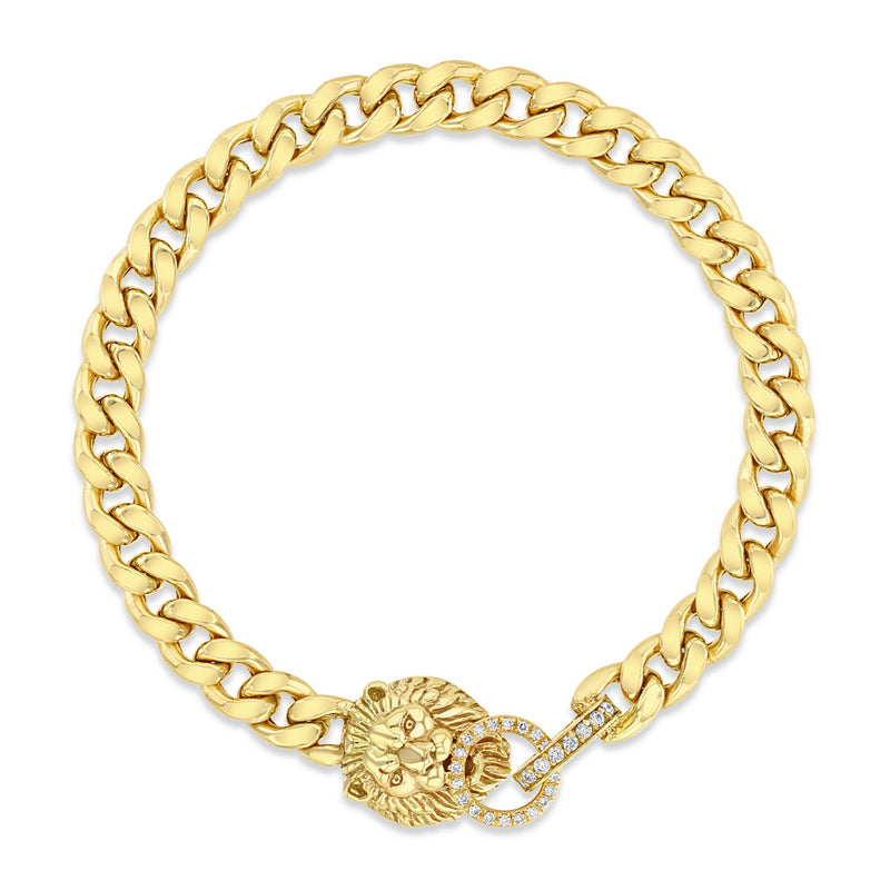 top down view of a Zoë Chicco 14k Gold Lion Head Pavé Diamond Door Knocker Bracelet