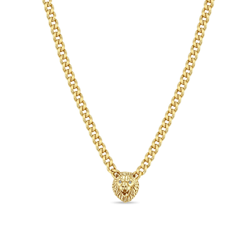 Zoë Chicco 14k Gold Lion Head with Diamond Eyes Medium Curb Chain Necklace