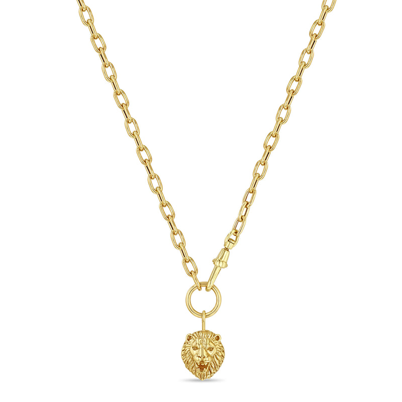 Zoë Chicco 14k Gold Large Square Oval Chain with Lion Head Pendant Necklace