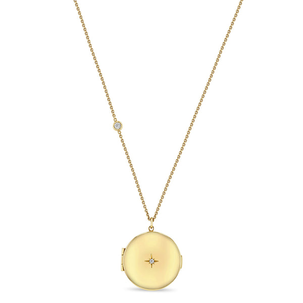 Zoë Chicco 14k Gold Star Set Diamond Round Locket Necklace with Floating Diamond