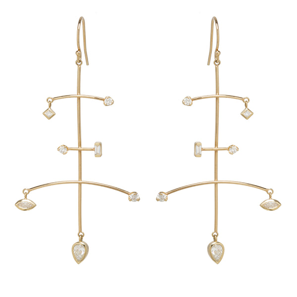 Zoë Chicco 14kt Gold Large Mixed Diamond Mobile Statement Earrings