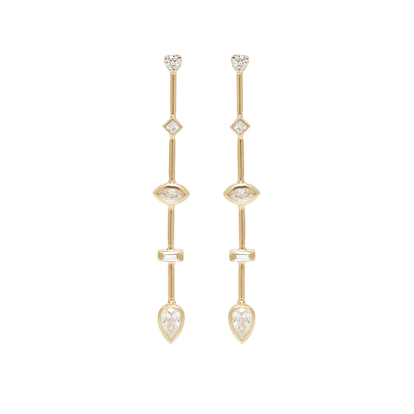 14k long bar mixed diamond earrings