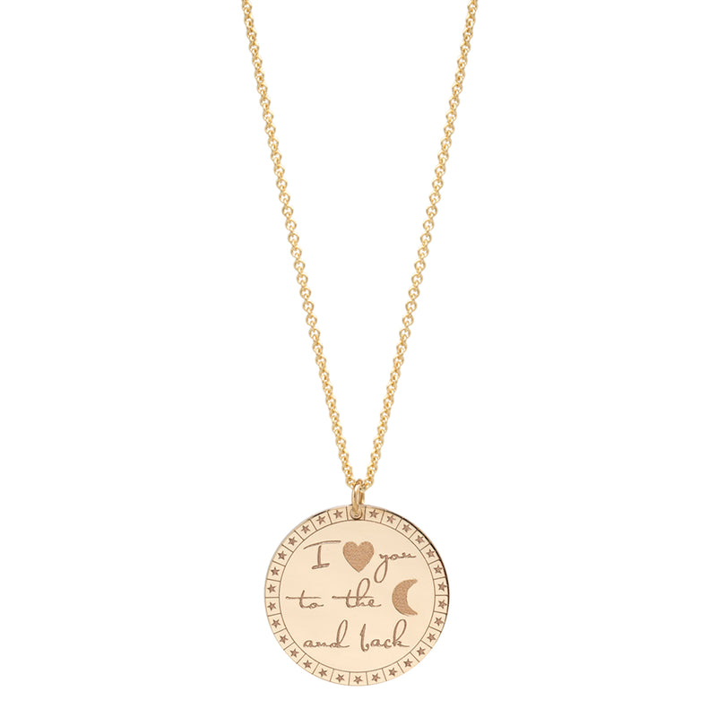 14k Large "I love you to the moon & back" Mantra Necklace