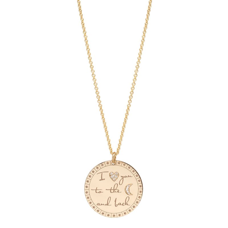 14k Large "I love you to the moon & back" Mantra Necklace