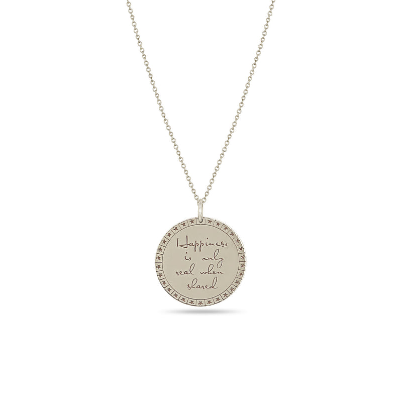 Zoë Chicco 14k White Gold Large Mantra with Star Border Necklace
