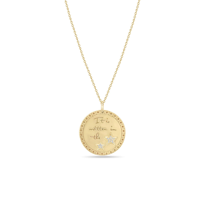 Zoë Chicco 14k Gold Large "It is written in the Stars" Mantra with Diamond Stars Necklace