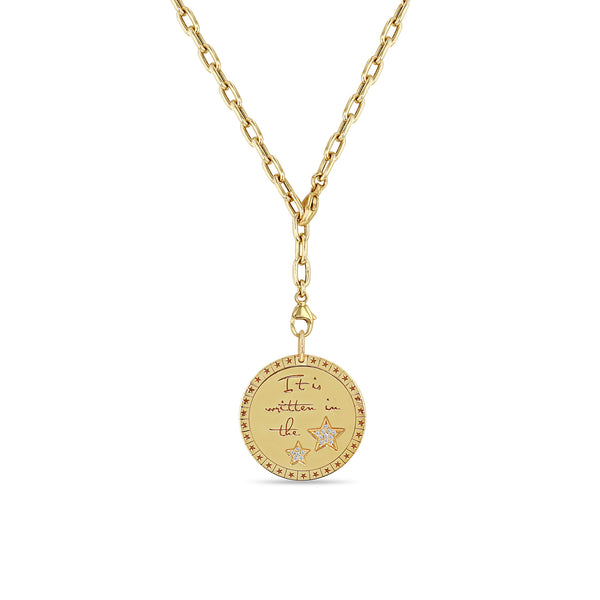 Zoë Chicco 14k Gold Large "It is written in the Stars" Mantra Adjustable Square Oval Chain Necklace