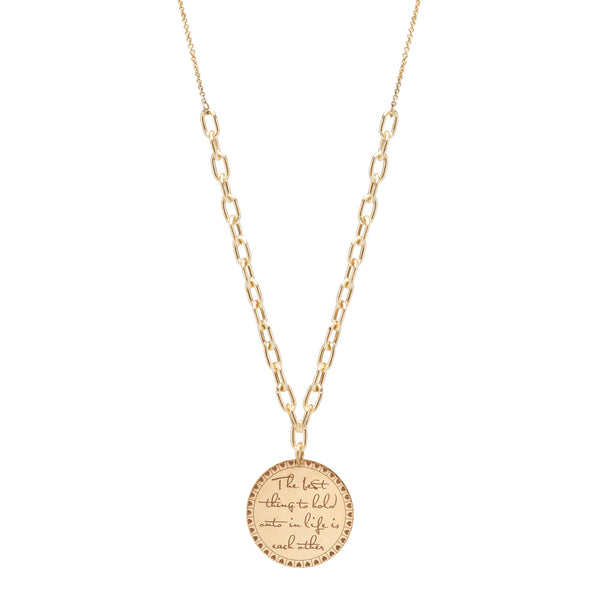 Zoe Chicco 14kt Gold Large Mantra Pendant Necklace on Mixed Chain