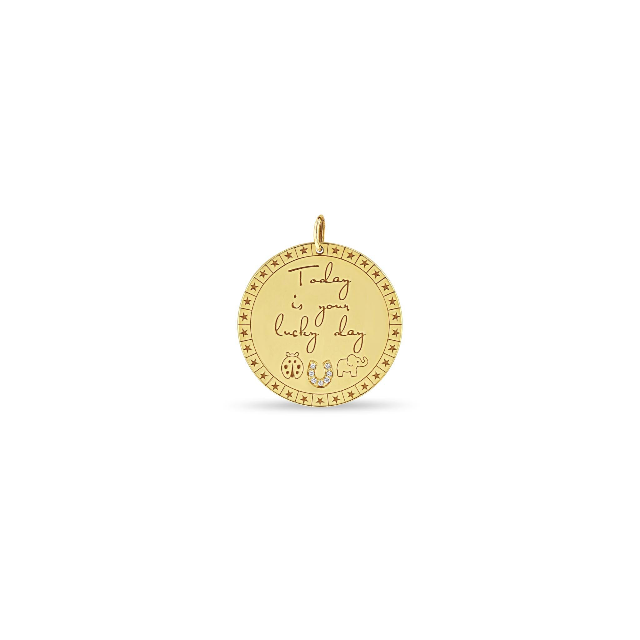 Zoë Chicco 14k Gold Large "Today is your lucky day" Mantra with Lucky Symbols Pendant