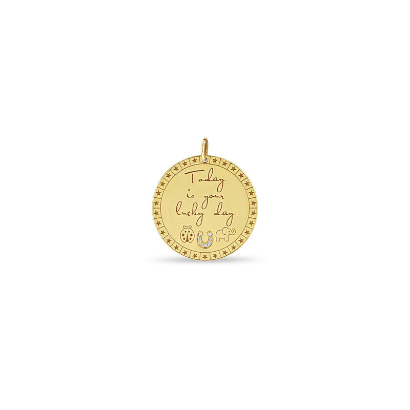 Zoë Chicco 14k Gold Large "Today is your lucky day" Mantra with Lucky Symbols Pendant