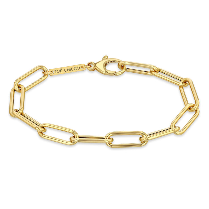14K Gold Paper Clip Link Chain Bracelet