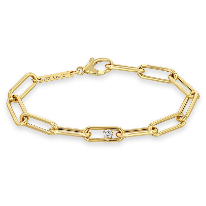 14K Gold Paper Clip Link Chain Bracelet S / 8 / White Gold